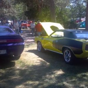 Two of Mopars greatest colors, plum crazy and curious yellow
